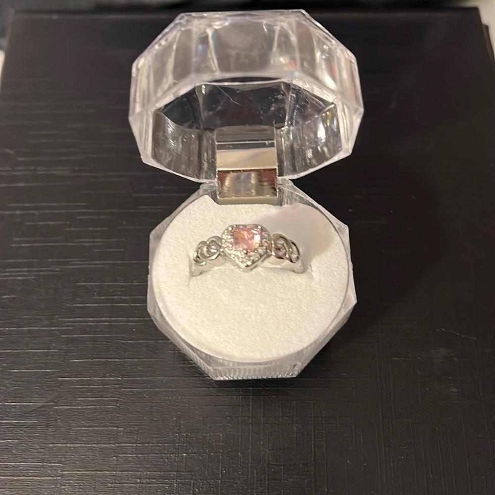 Silver ring with pink heart stone